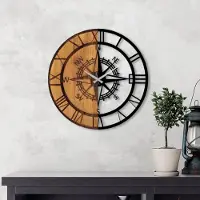 Opviq , Clock- TNL1153, Notenkleur, Zwart, Wandklok, 56 x 3 x 56 cm, 100% hout (dikte: 3 cm) / metaal
