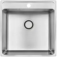 Laveo RVS spoelbak, geborsteld, 1-bak, inbouwmodel, 490x480 mm, afvoer 3,5", ruimtebesparende sifon, bestand tegen thermische schokken