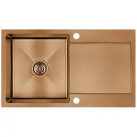 Laveo Marmara spoelbak, 1 kom, koper, lang afvoerkanaal, rechthoekig, inbouwmodel, 760x440 mm, krasbestendig, sifon inbegrepen
