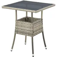 Juskys Polyrotan Tuintafel / Bijzettafel / Balkontafel Yoro - Vierkant - 60 x 60 cm - Grijs - Incl. Glasplaat