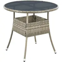 Juskys Polyrotan Tuintafel / Bijzettafel / Balkontafel Yoro - Rond - 80 cm - Grijs - Incl. Glasplaat
