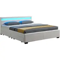 Juskys Gestoffeerd bed - 140 x 200 cm - Wit - LED Verlichting & Bedlades