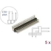 DeLOCK Mannelijke connector 20 pin, rasterafstand 2.54 mm, 2-rijig, schuin, 5 stuks, Kabels + Stekkers, Zwart