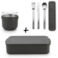 Brabantia Make & Take Set - Bento Lunchbox + Bestekset 3-delig + Yoghurtbeker - Dark Grey