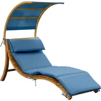 Axi Ligbed Salina van hout | Ligstoel met afneembaar zonnescherm & kussen voor de tuin | Loungeset met weerbestendig dak in blauw