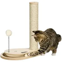 PawHut HOMdotCOM kattenboom voor kittens inclusief speelgoed, bal, bal met veer, 35 cm x 23 cm x 40 cm, naturel