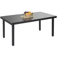 Mendler Poly-rattan tuintafel Cava, eettafel met glazen blad, 160x90x74cm ~ antraciet
