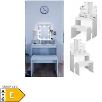 Vicco Kaptafel set met kruk Ania Wit 80 cm met spiegel, LED-lichtslinger en bank, Model 36386