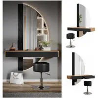 Vicco Kaptafel Melisa Zwart 120 cm met LED-spiegel en kruk, Model 47690
