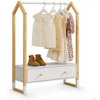 Juskys Kledingrek / Opbergrek Filla - 80 x 30 x 110 cm - Grenenhout - Wit / Natuurkleur - Incl. Opberglade