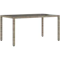 vidaXL Tuintafel met glazen blad 150x90x75 cm poly rattan grijs