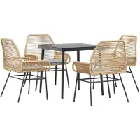 vidaXL 5-delige Tuinset met kussens poly rattan glas bruin
