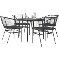 vidaXL 5-delige Tuinset met kussens poly rattan glas zwart