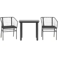 vidaXL 3-delige Tuinset met kussens poly rattan glas zwart