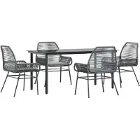 vidaXL 5-delige tuinset met kussens, grijs, polyrotan, glas