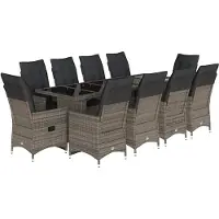 vidaXL 11-delige Bistroset met kussens poly rattan grijs