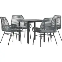 vidaXL 5-delige Tuinset met kussens poly rattan glas grijs