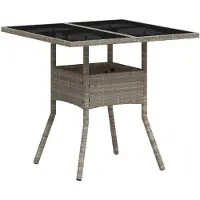 vidaXL Tuintafel met glazen blad 80x80x75 cm poly rattan lichtgrijs