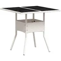 vidaXL Tuintafel met glazen blad 80x80x75 cm poly rattan wit