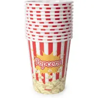 PlasticForte Popcorn bak - 8x - rood/wit retro print - kunststof - 15 x 18 cm - 2.0 liter - herbruikbaar
