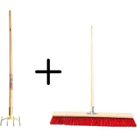 Synx Store Synx Tools Mesthaak 4 Tanden + Nylon Stal Straatbezem 80 cm – Kunststof haren – Schrobborstels – Mestvork met steel 130 cm – Buitenbezem met steel 150 cm