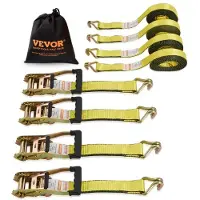 Vevor Set van 4 spanbanden 0,05 x 8 m spanband 4536 kg ratel spanband polyester band en koolstofstalen haak bevestigingsband ratel spanband ideaal voor motorfietsen fietsen kajaks UTV boten ATV