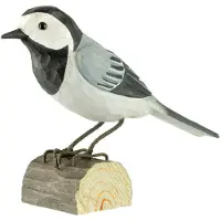 Wildlife Garden Decobirds Met De Hand Gesneden Vogel Rouwkwikstaart - Houten beeldjes Massief Hout Grey - wg4405