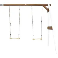 Axi Dubbele Schommel van hout in bruin & wit | Schommel met muurbevestiging voor kinderen met houten schommelzitjes | Schommelset dubbel aan muur voor tuin / buiten