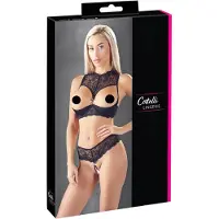 Cottelli - open bh set - transparant - zwart - 85B/L
