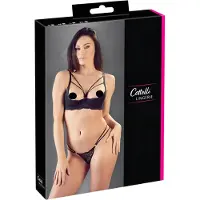 Cottelli collection – Lingerie Set met Dubbele Bandjes en Open Lift Beha – Maat 85B/L – Zwart