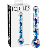 Icicles No. 08 - dubbelzijdige glazen dildo - golvend - transparant/blauw
