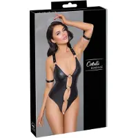 Cottelli Bondage - open body met ringen - glanzend zwart - XL
