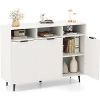 Costway Dressoir hout, keukenkast met 5-voudig verstelbare planken, opbergkast met 3 open vakken en deuren, voor keuken, eetkamer en woonkamer, 120 x 40 x 90 cm, wit