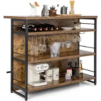 Costway Huisbar kast, keukenrek met 4 open planken, wijnrek en glazenhouder, staand rek 120 x 60 x 101 cm, barkast met voetensteun en verstelbare voetkussens