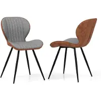 Costway Set van 2 eetkamerstoelen, gevoerde accentstoelen met gebogen rugleuning en verstelbare voetkussens, moderne vrijetijdsstoel met 150 kg draagvermogen voor woonkamer eetkamer, grijs en bruin