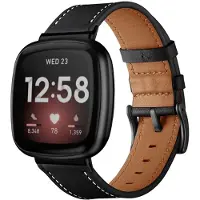 Strap-it Echt leren bandje met gespsluiting - geschikt Fitbit Versa 3 / Versa 4 / Fitbit Sense (1) / Sense 2 - zwart