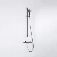 FortiFura Calvi douchekraan met glijstangset met ronde handdouche, gladde doucheslang - PVD - geborsteld gunmetal (antraciet) SW767491/SW799451/SW721165/SW767285
