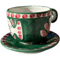 Piccola Home Amalfi Cappuccinokopje Met Schotel Groen - Koffiekopjes Keramiek Green - TZTDB-A-VER-PE