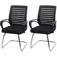 MCW Set van 2 conferentiestoelen -K51, bezoekersstoel sledemodel, 150 kg draagvermogen stof/textiel ~ zwart