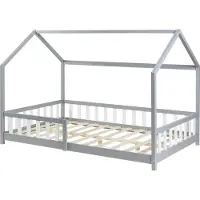 En.casa Kinderbed Hesel huisbed met uitvalbeveiliging 140x200 cm grijs []