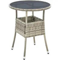 Juskys Polyrotan Bijzettafel - Rond - 60 cm - Grijs - Incl. Glasplaat