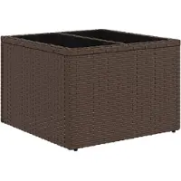 vidaXL Tuintafel met glazen blad 55x55x37 cm poly rattan bruin