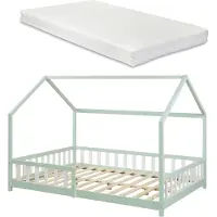 En.casa Kinderbed Hesel huisbed met matras en uitvalbeveiliging 140x200 cm mint [] [neu.haus]