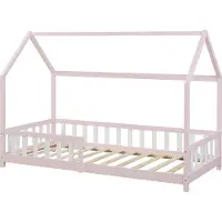 En.casa Kinderbed met geïntegreerd bedbank 'Hesel', met valbeveiliging, lattenbodem 90 x 200 cm, roze