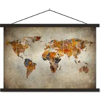 MuchoWow Artistieke wereldkaart schoolplaat platte latten zwart 120x80 cm - Foto print op textielposter (wanddecoratie woonkamer/slaapkamer)