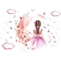 Universeel Meisje Maan Vlinders Muurstickers – Kid Meisjes Kamer Slaapkamer Decoratie – Baby Kinderkamer Home Decor Accessoires Woonkamer Muur Sticker