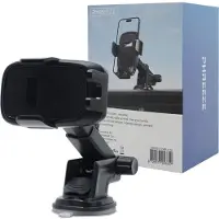 Phreeze Telefoonhouder Auto Zuignap - 360 Graden Draaibaar - Sterke Grip - Met Drukknop - Verstelbaar - voor Dashboard, Voorruit en Raam - Universeel - Zwart