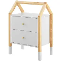 Juskys Houten Nachtkastje / Kindernachtkastje Enny - Wit / Houtkleur - 2 Lades