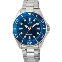 Q&Q C72A-002VY - Horloge - Polshorloge - Analoog - Heren - Mannen - Stalen band - Rond - Metaal - Stippen - Strepen - Zilverkleurig - DonkerBlauw - LichtGroen