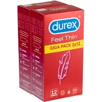 Durex Feel Thin - condooms - extra dun voor natuurlijk gevoel - 2x12 stuks